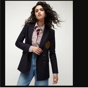 Veronica Beard Ellette Pinstriped Dickey Jacket with Logo Crest